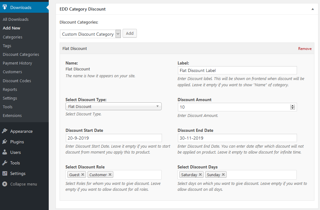 EDD Category Discount - Add Existing discount category