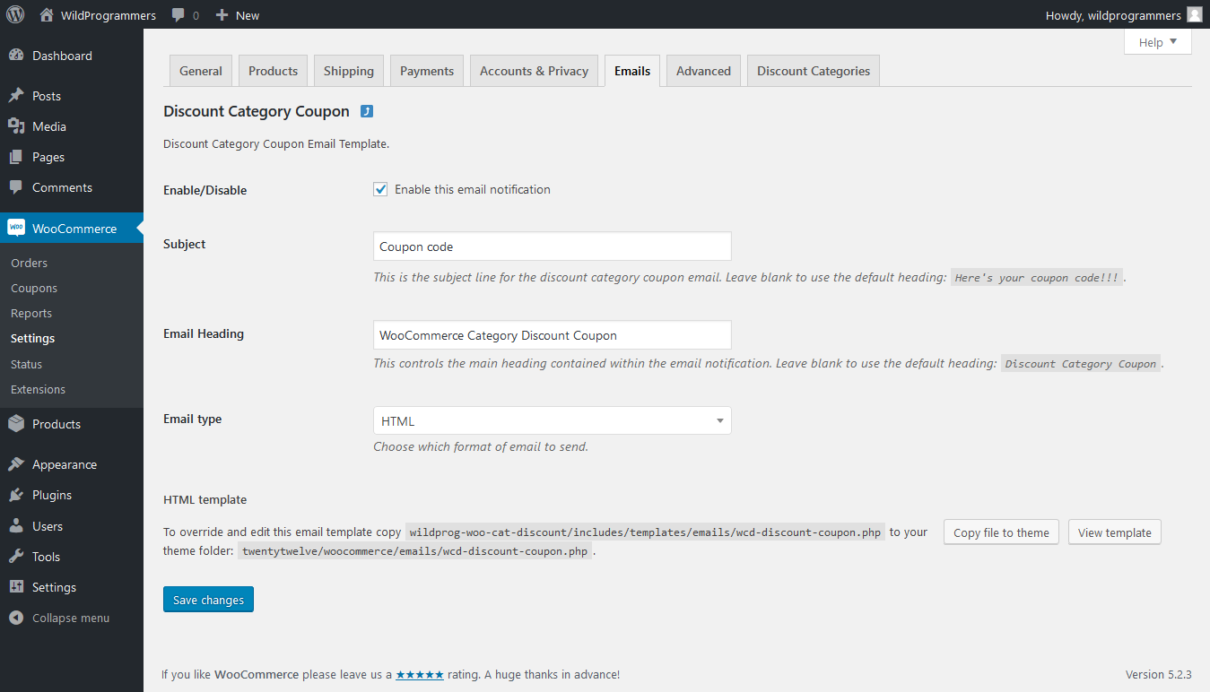 Email Settings | WooCommerce Category Discount