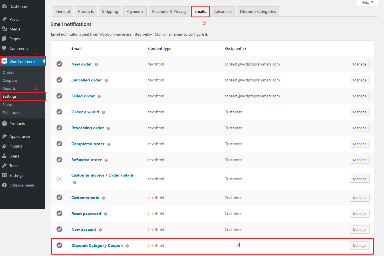 Email Settings Nav | WooCommerce Category Discount