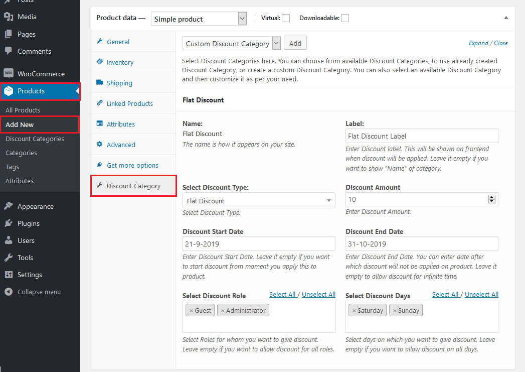 WooCommerce Category Discount - Add existing discount category