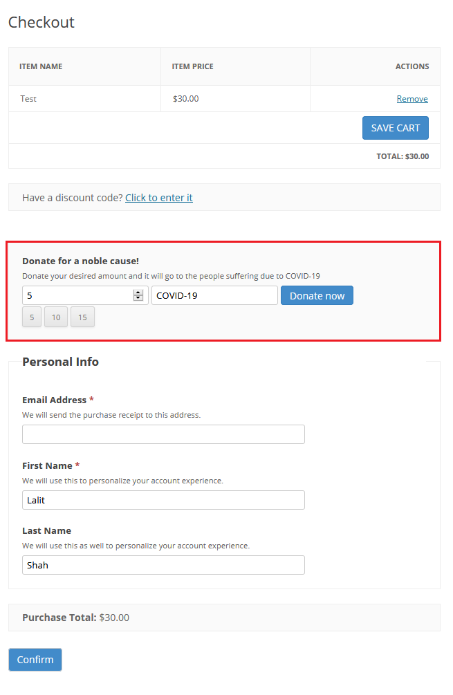 EDD Donation & Tip - Checkout page