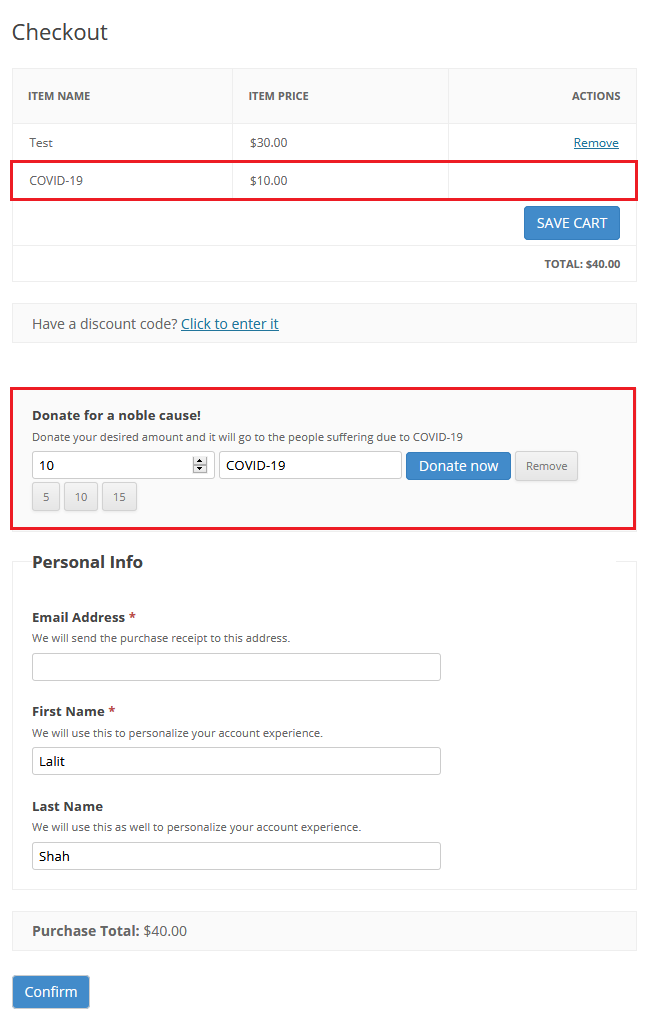 EDD Donation & Tip - Checkout page with donation